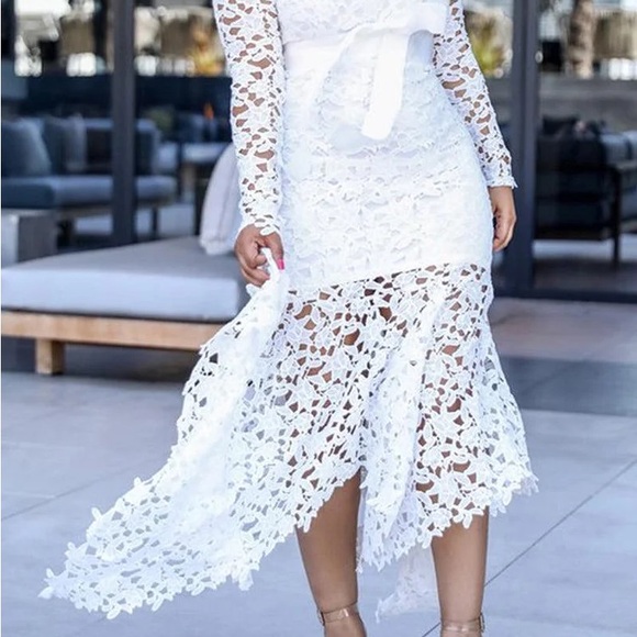 Chic Long Sleeve White Lace Dress - Picture 3 of 6